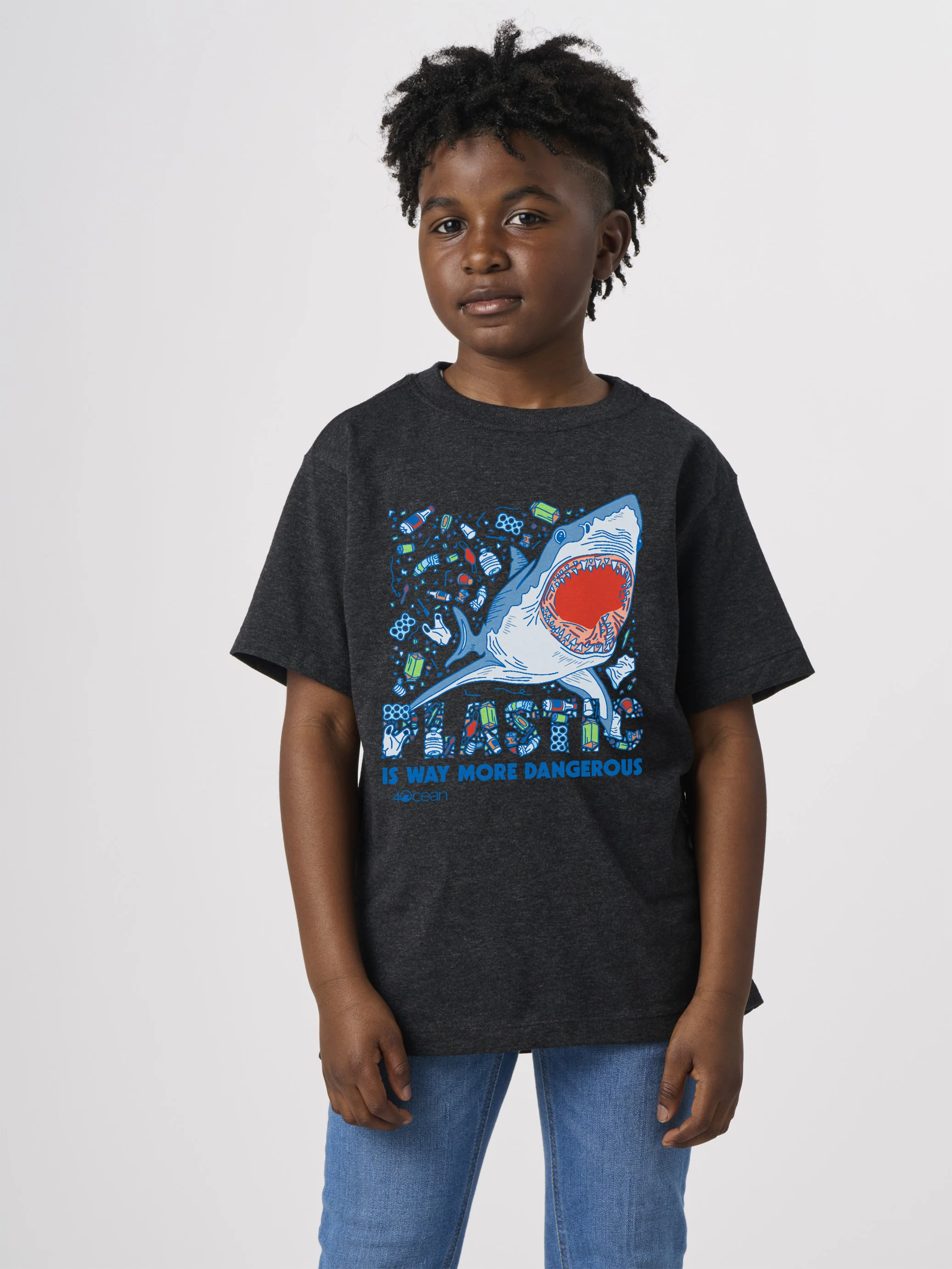 Plastic Is Dangerous Shark Youth T-Shirt - Image 2