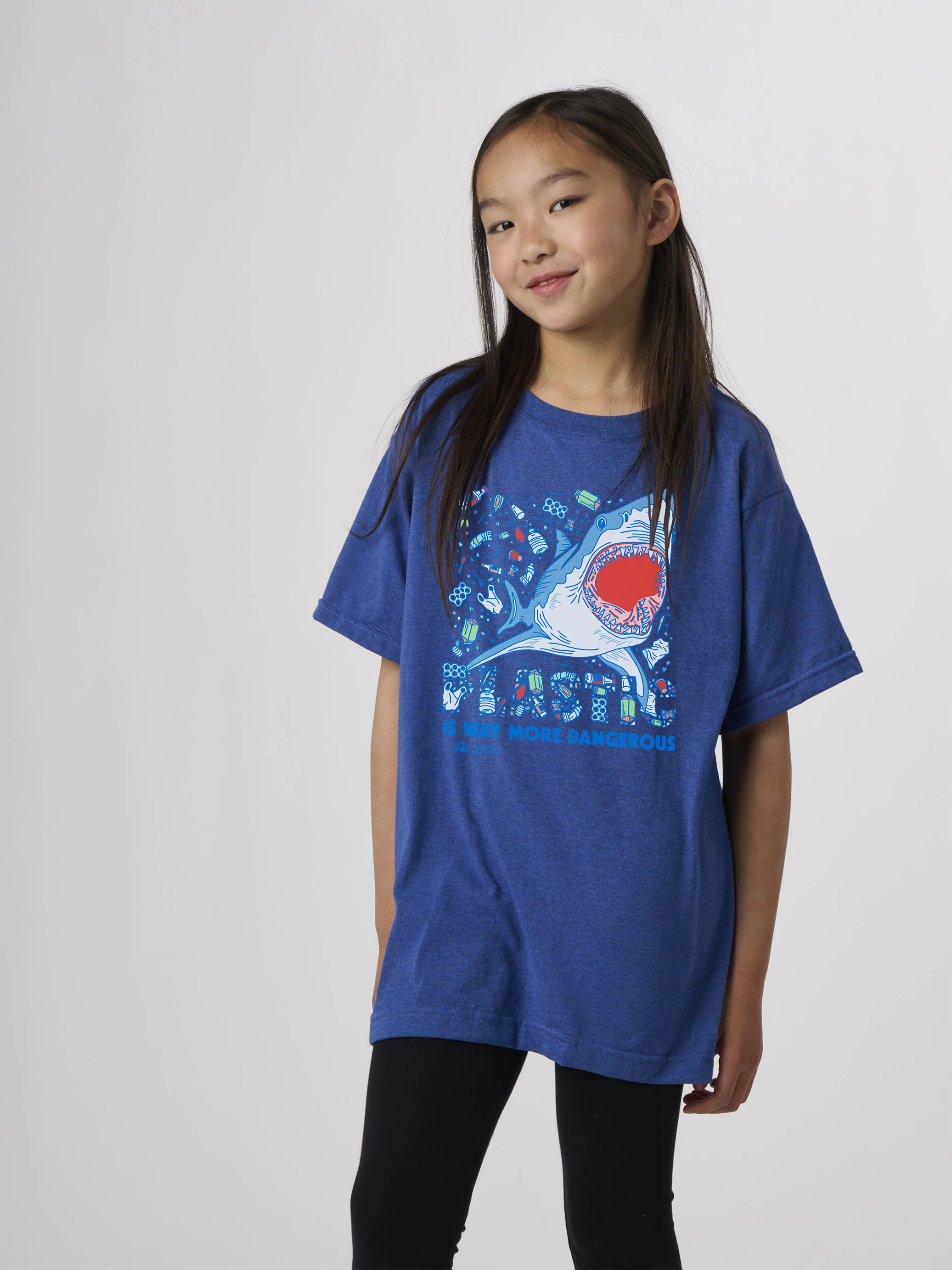 Plastic Is Dangerous Shark Youth T-Shirt - Image 4