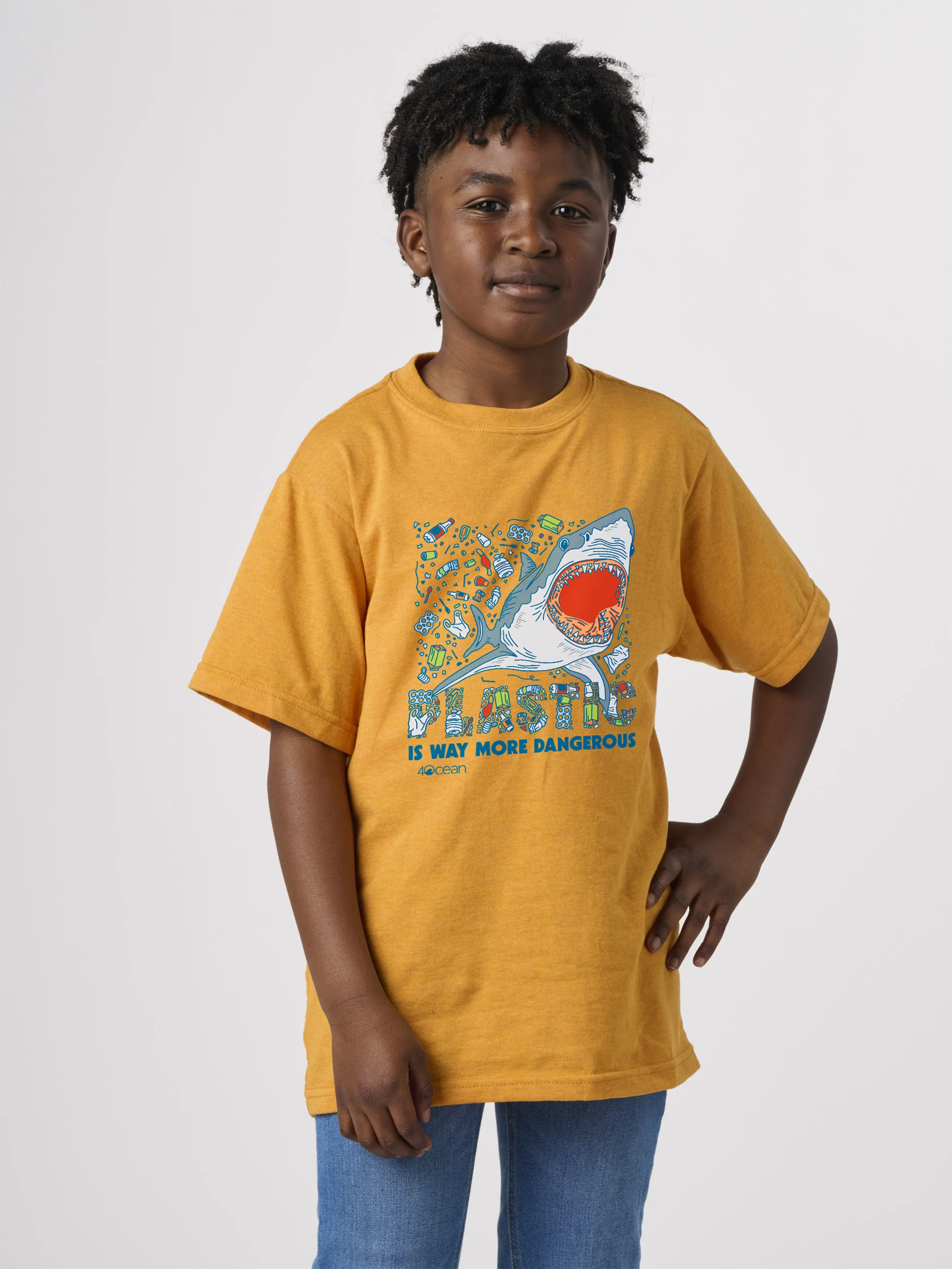 Plastic Is Dangerous Shark Youth T-Shirt - Image 8